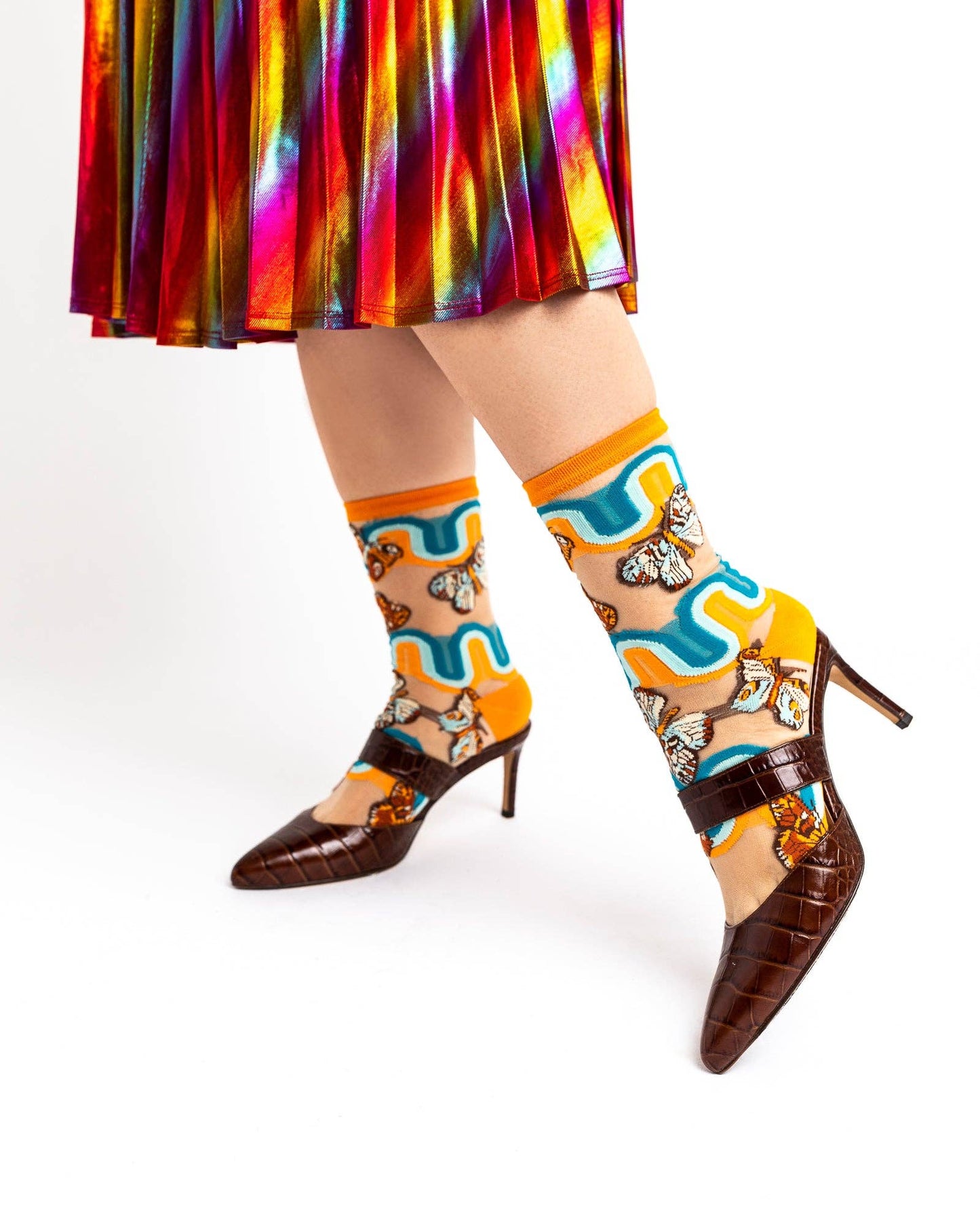 '70s Rainbow Butterfly Sheer Crew Sock