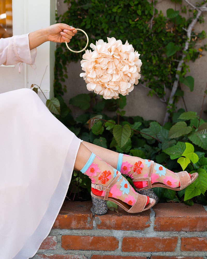 Ribbon Roses Sheer Ankle Sock